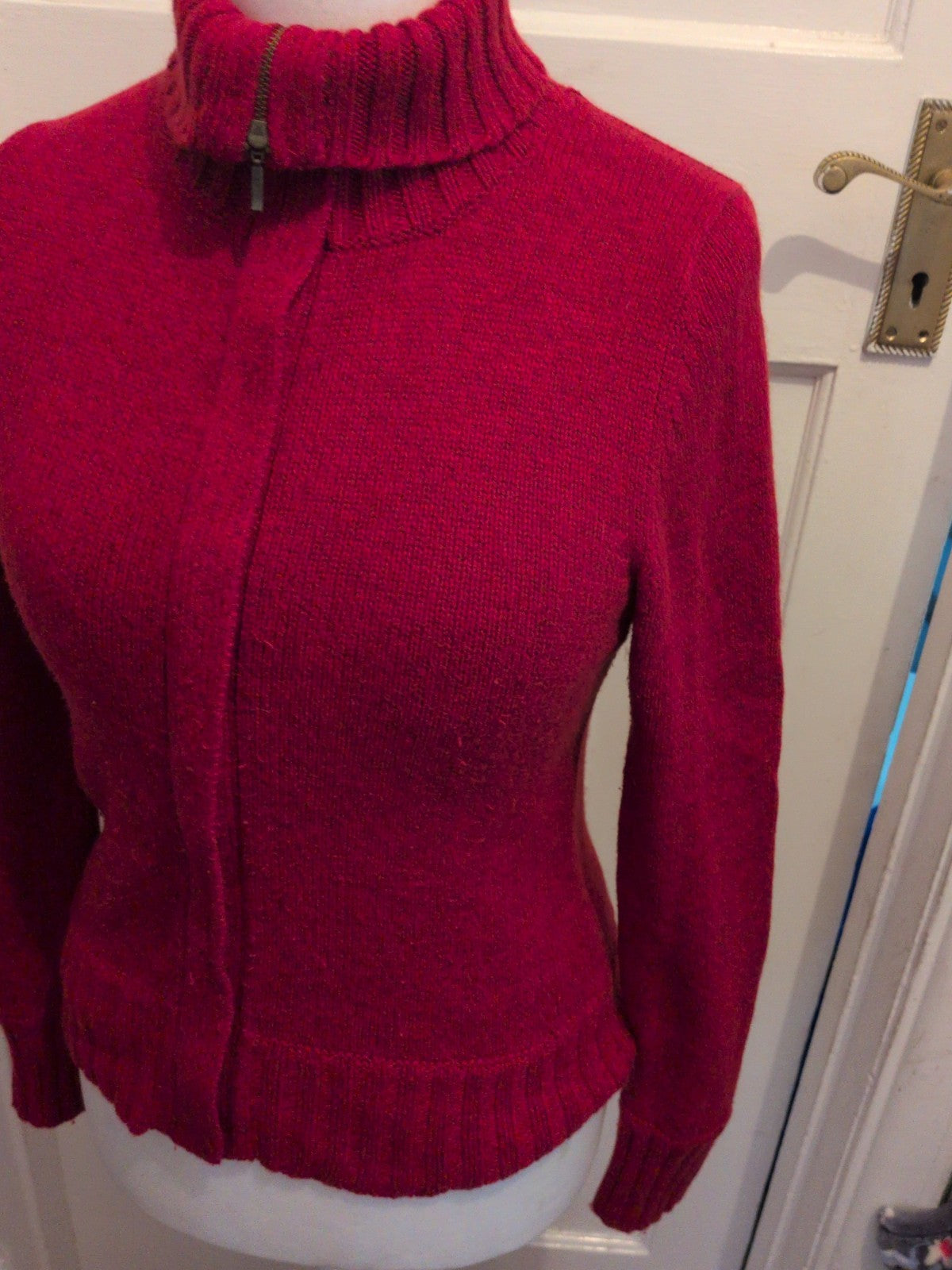 Marks And Spencer 10 Red High Neck Full Zip Jumper With Cashmere