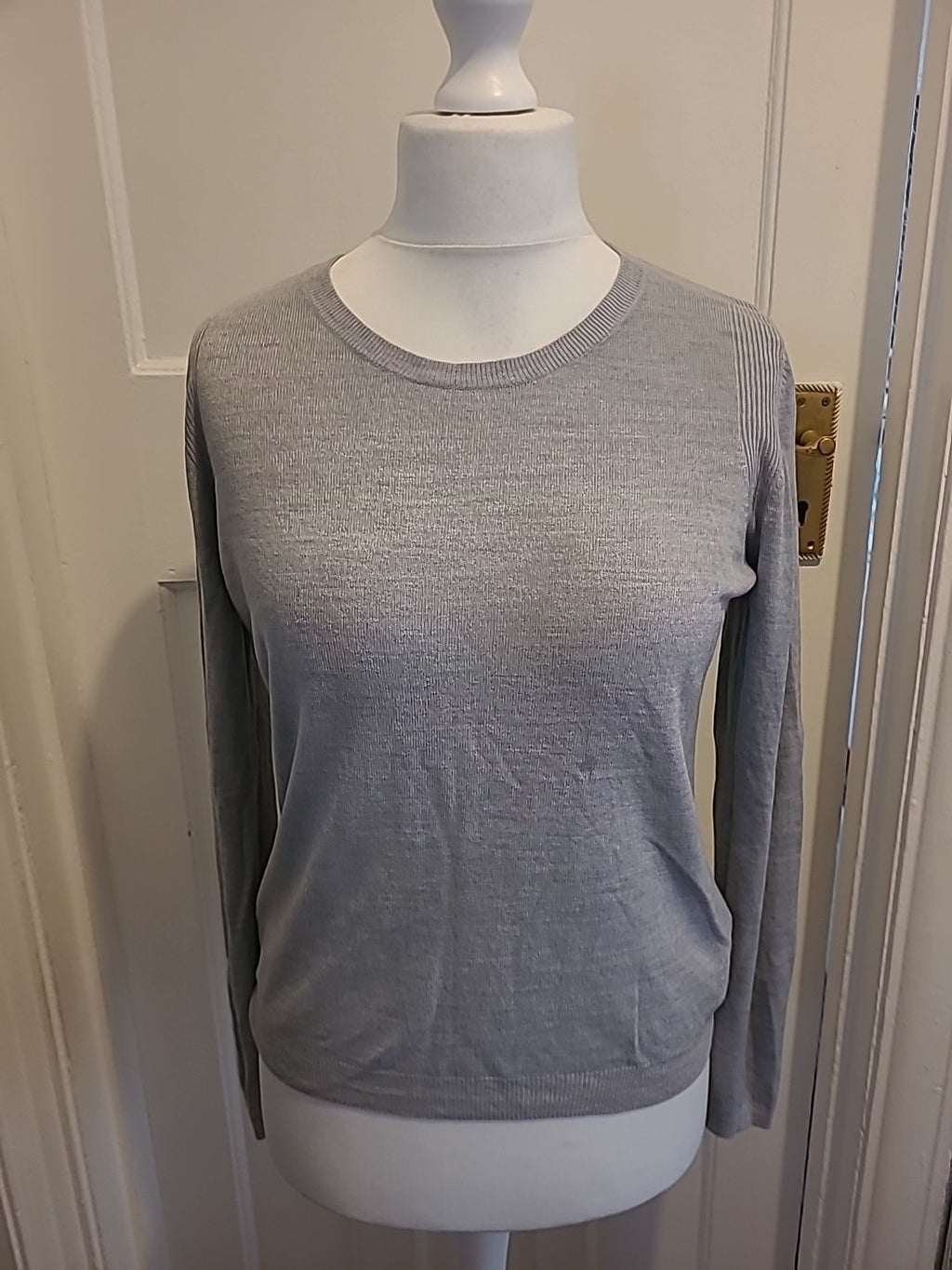 Ladies Marks And Spencer Size 10 Silver Grey Long Sleeved Blouse