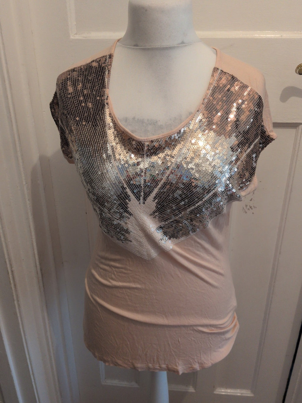 Next 10 Pale Pink With Silver Sequins Short Sleeve Blouse
