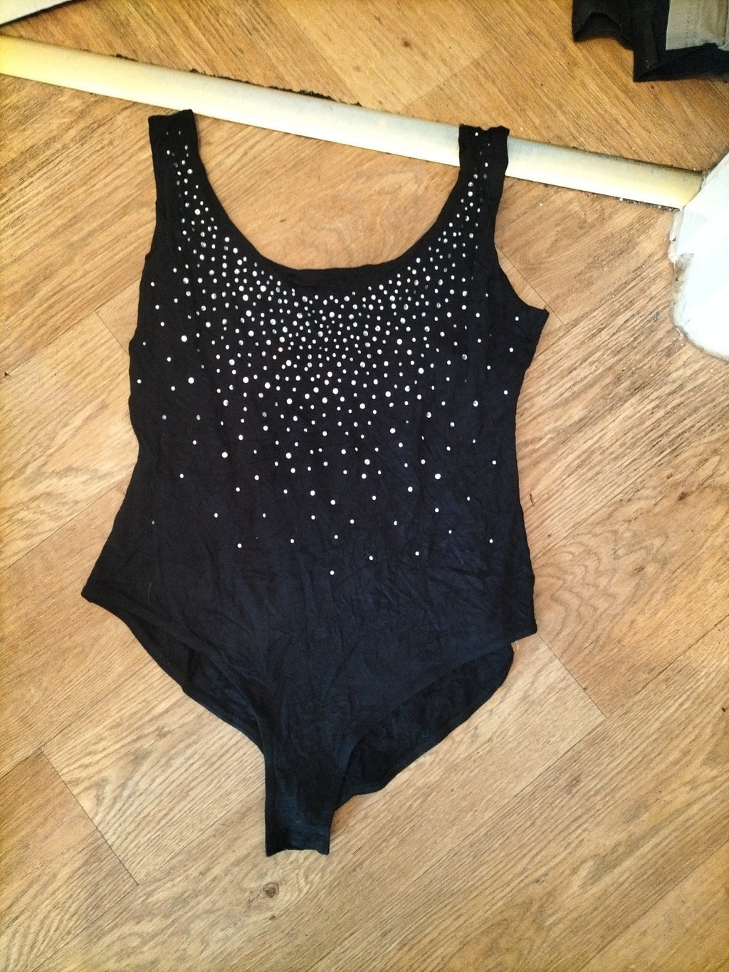 Lipsy 16 Black And Diamonte Sleeveless Bodysuit