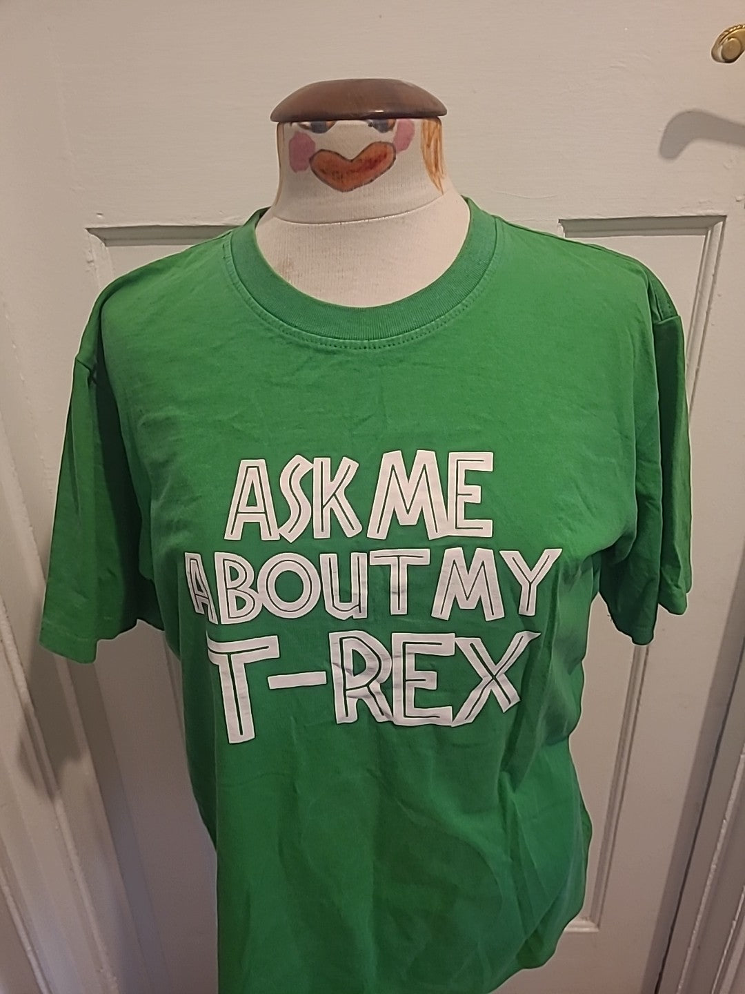 Mens Size XL Green And White "T-Rex" Tshirt