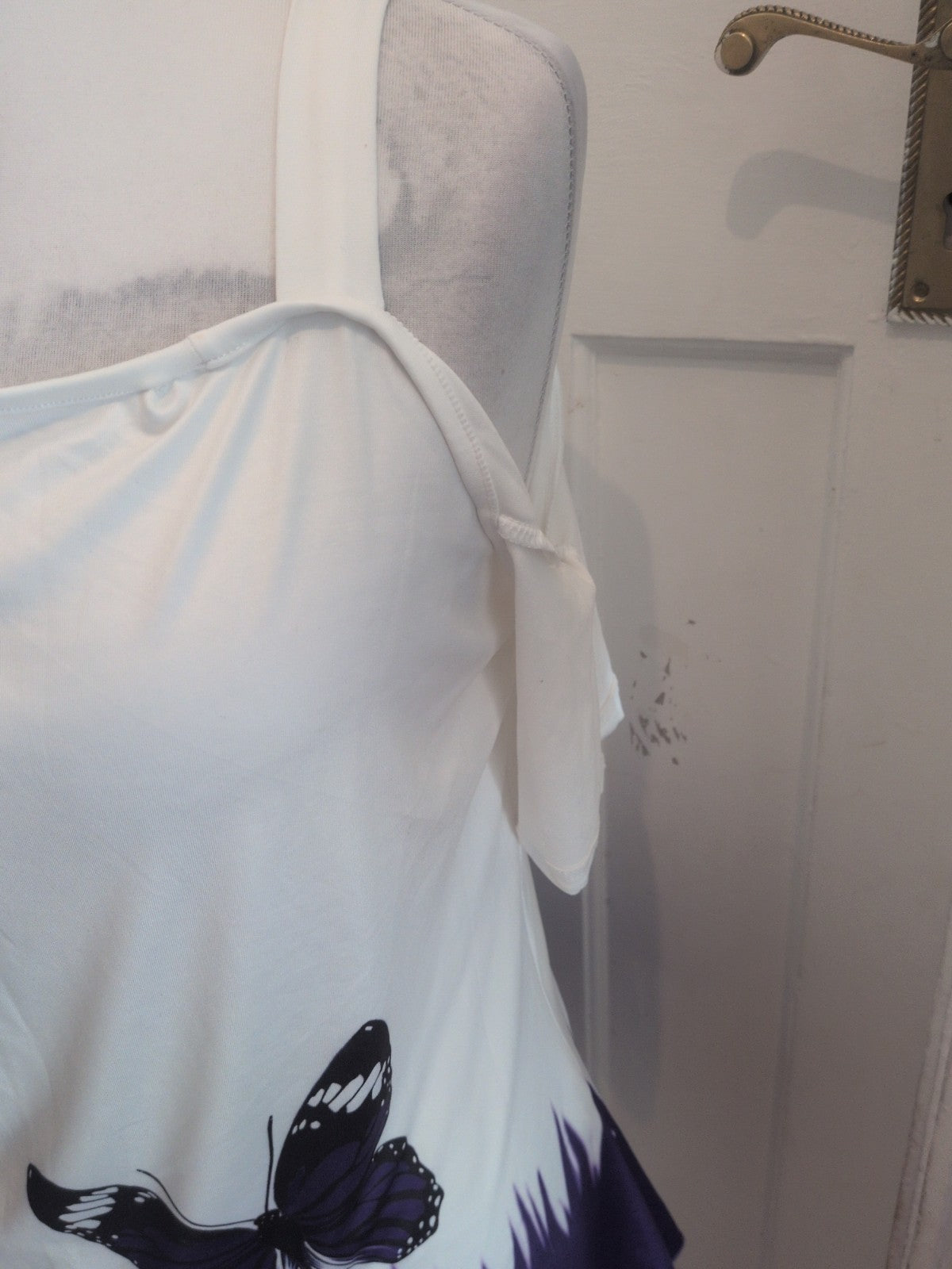 Large White And Purple Butterfly Off The Shoulder Short Sleeve T-shirt