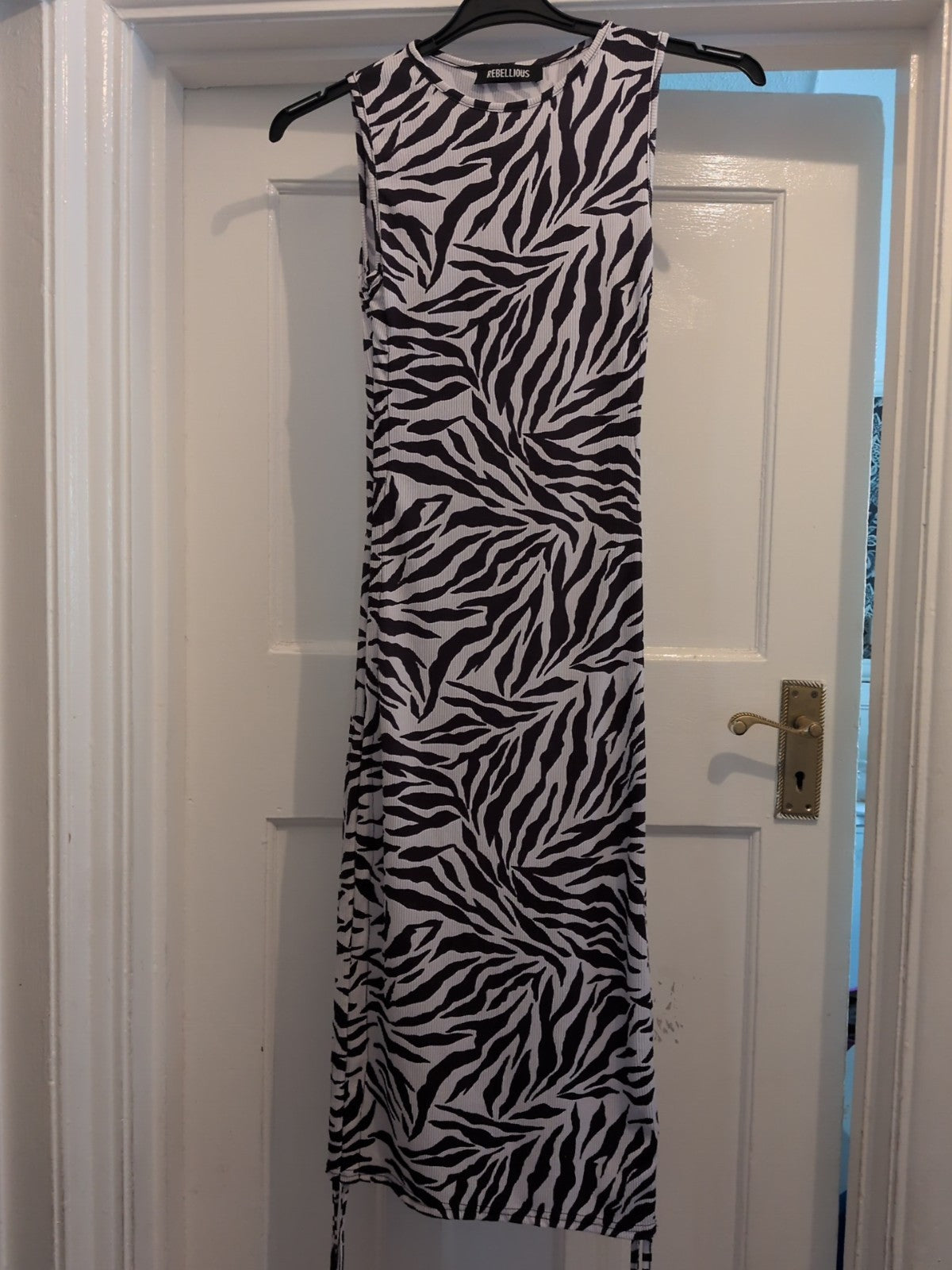 Rebellious Small Black And White Zebra Print Sleeveless Long Length Dress