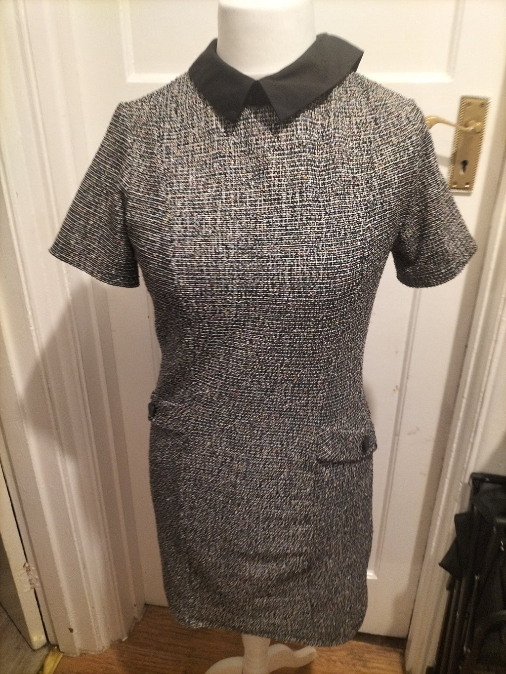 Ladies George Size 12 Black/White/Orange Fleck Collared Dress