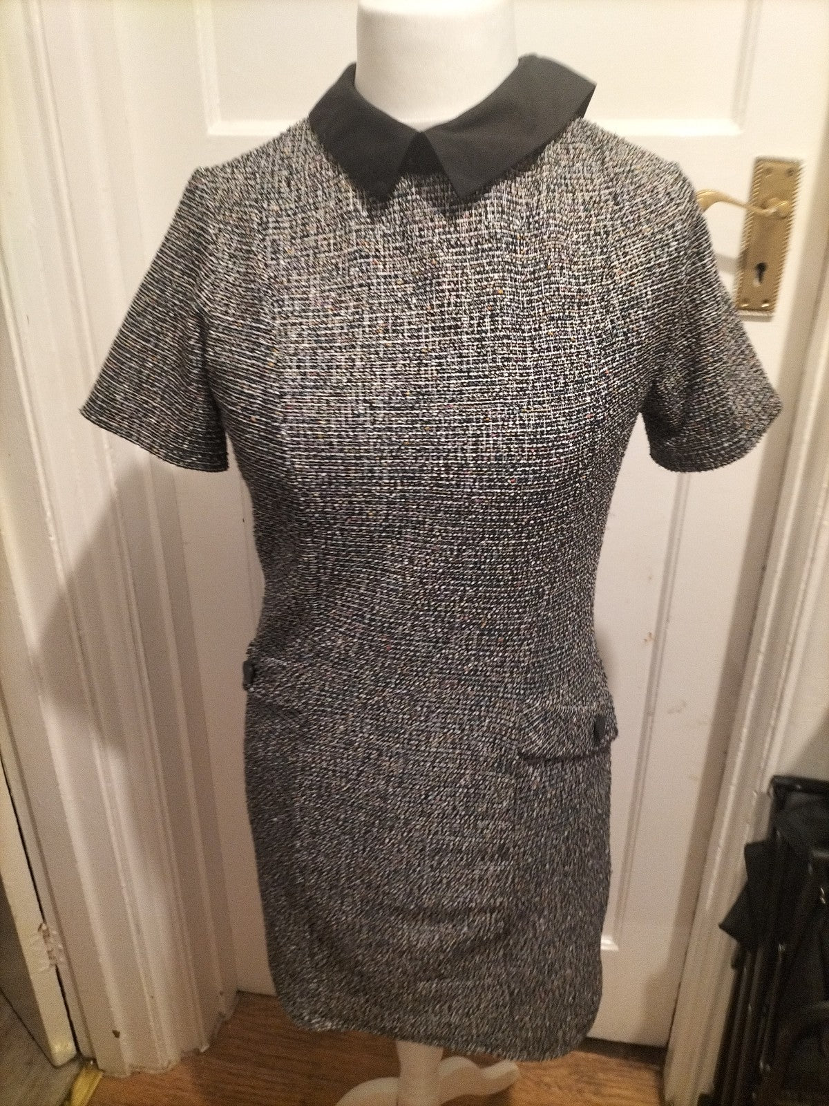 Ladies George Size 12 Black/White/Orange Fleck Collared Dress