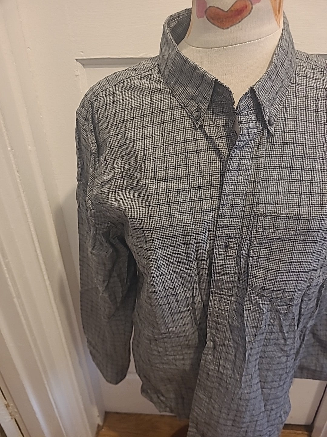 Mens Copper & Black Size Large Regular Slim Fit Grey Check Shirt