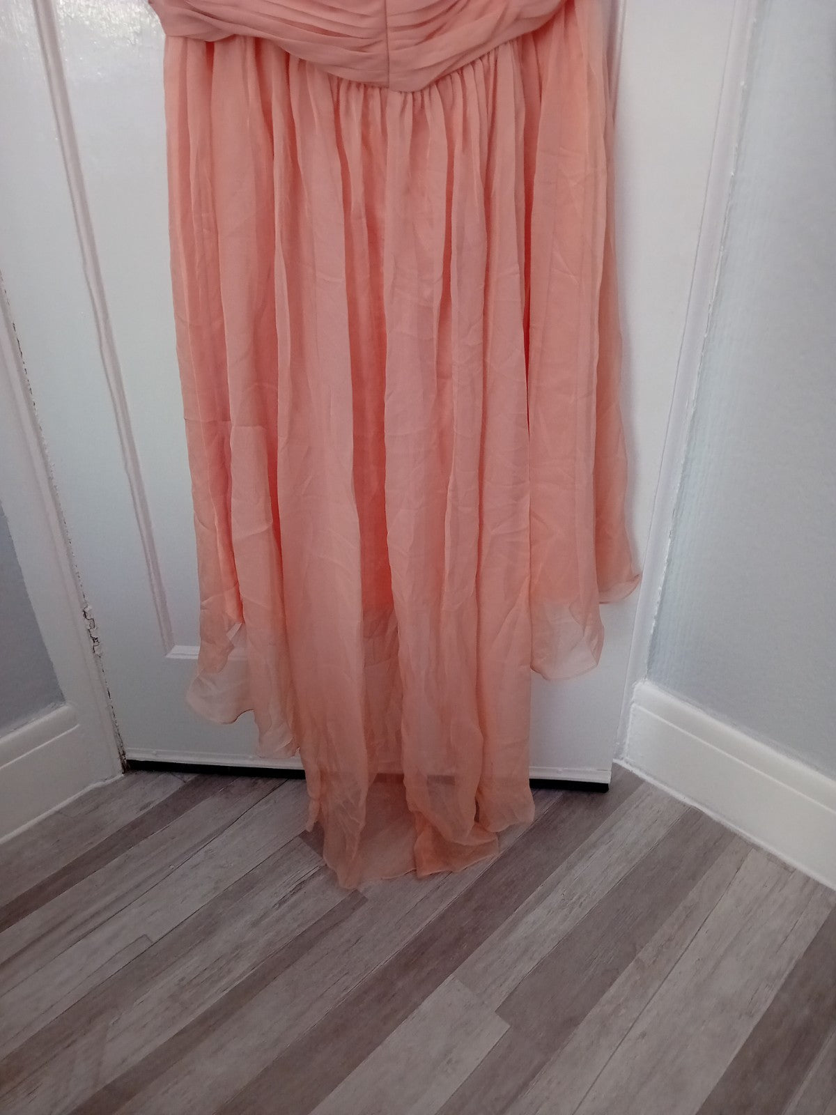 Ladies Peach Evening Dress Size 20 Ruched One Shoulder With A Train E-...