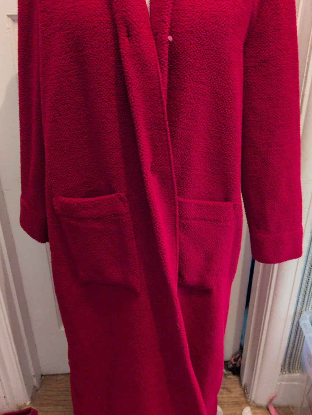 Marks And Spencer 16-18 Red Long Sleeve Buttoned Robe