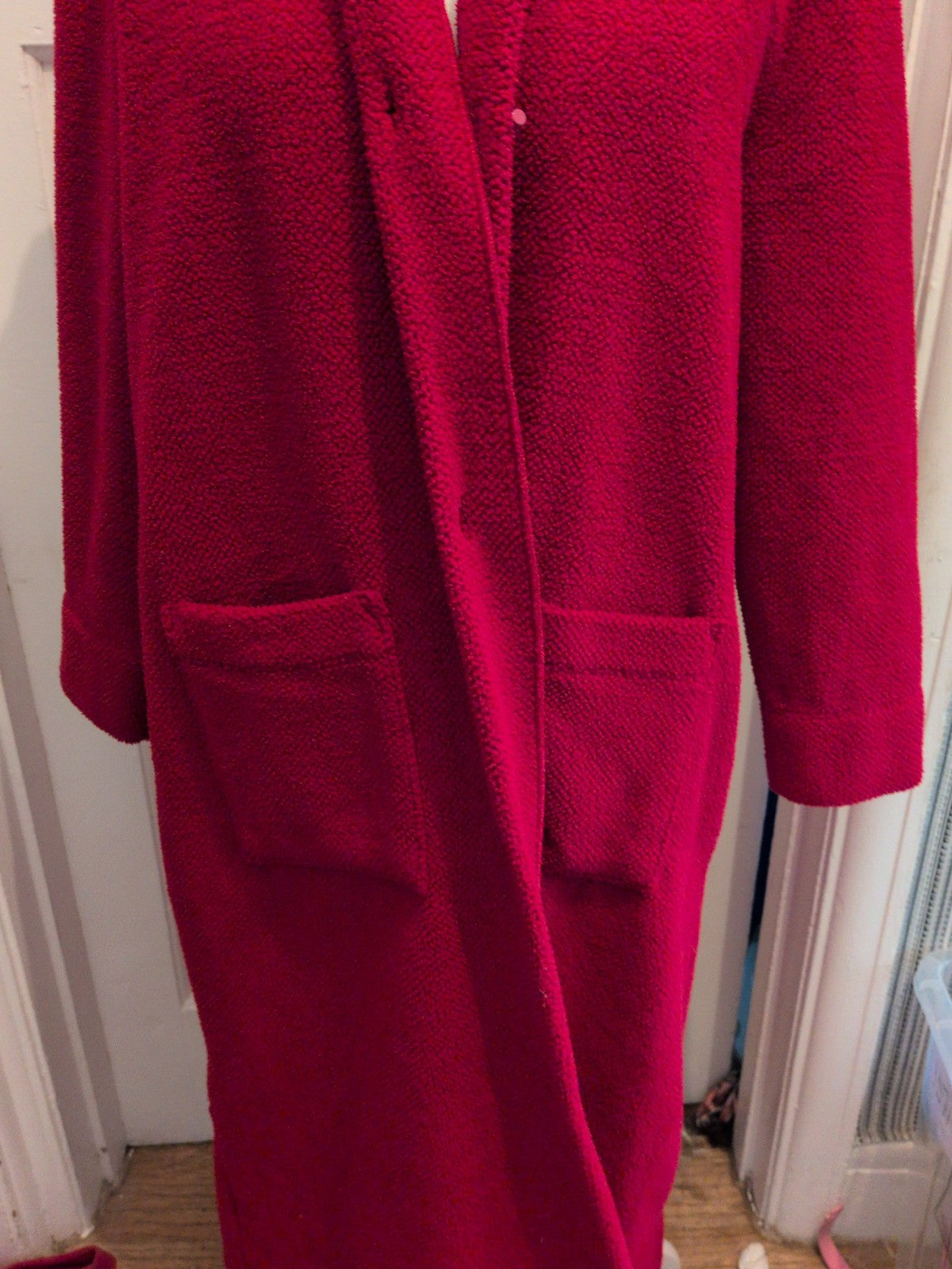 Marks And Spencer 16-18 Red Long Sleeve Buttoned Robe