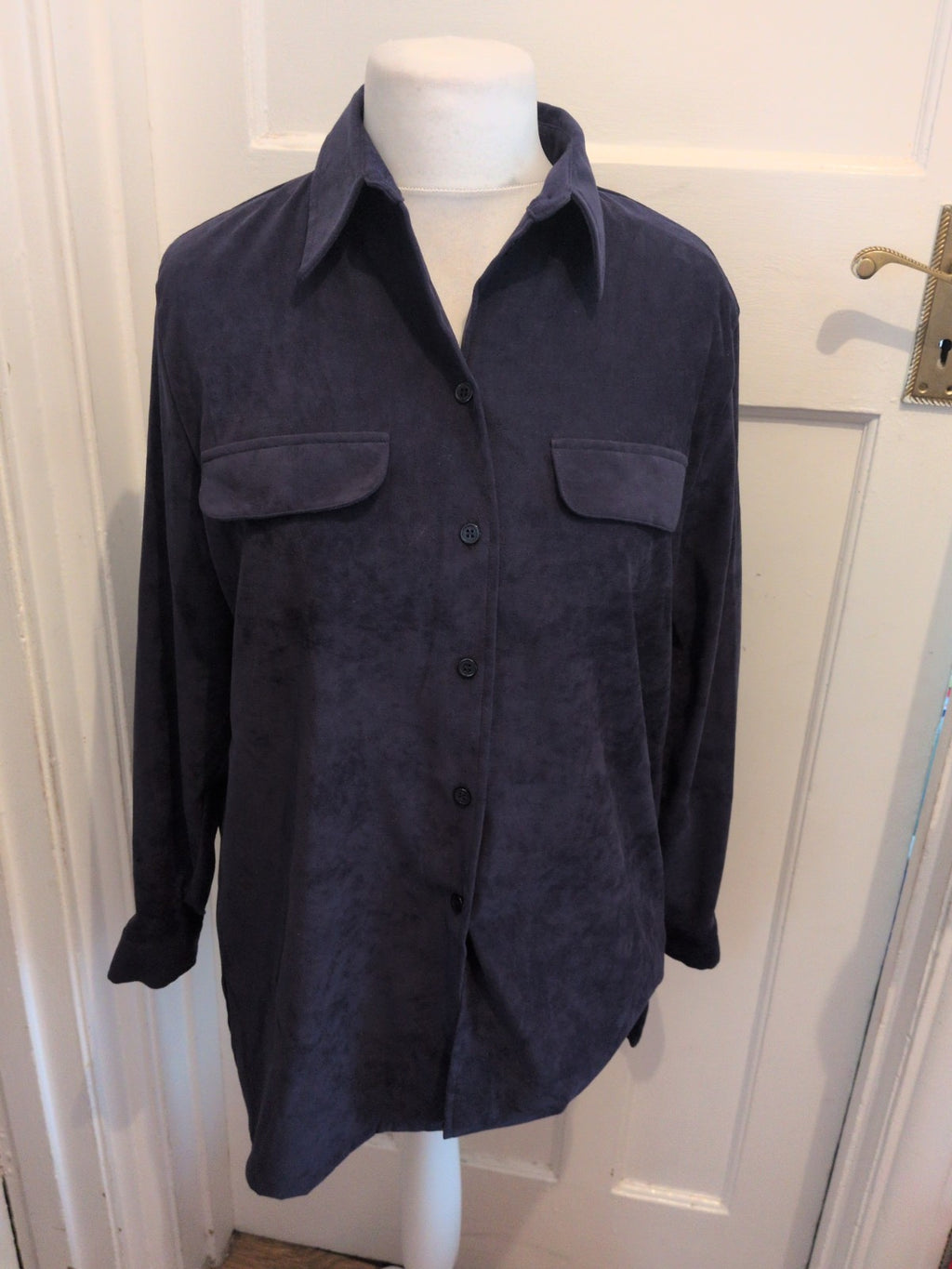 Compliments 14 Navy Collared Long Sleeve Blouse Buttoned