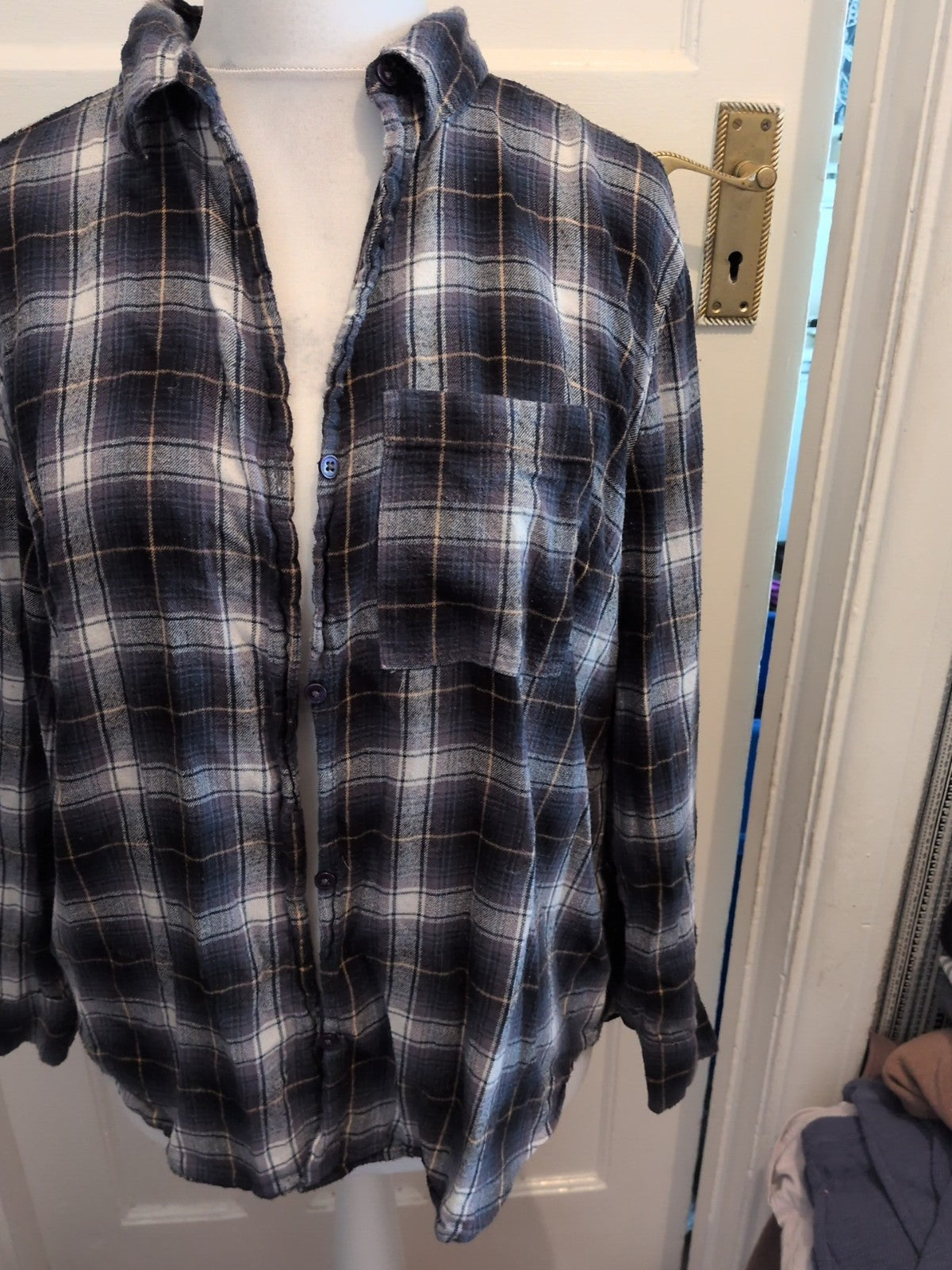 Primark 12-14 Navy Check Long Sleeve Over Shirt
