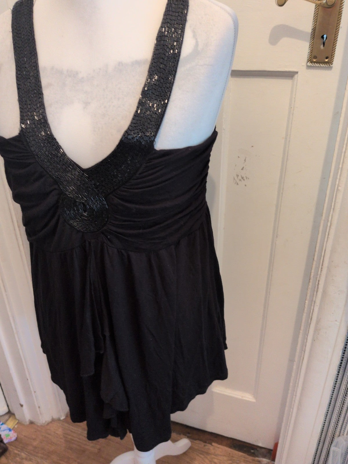 Ladies Medium Black With Detail Strap Blouse Sleeveless