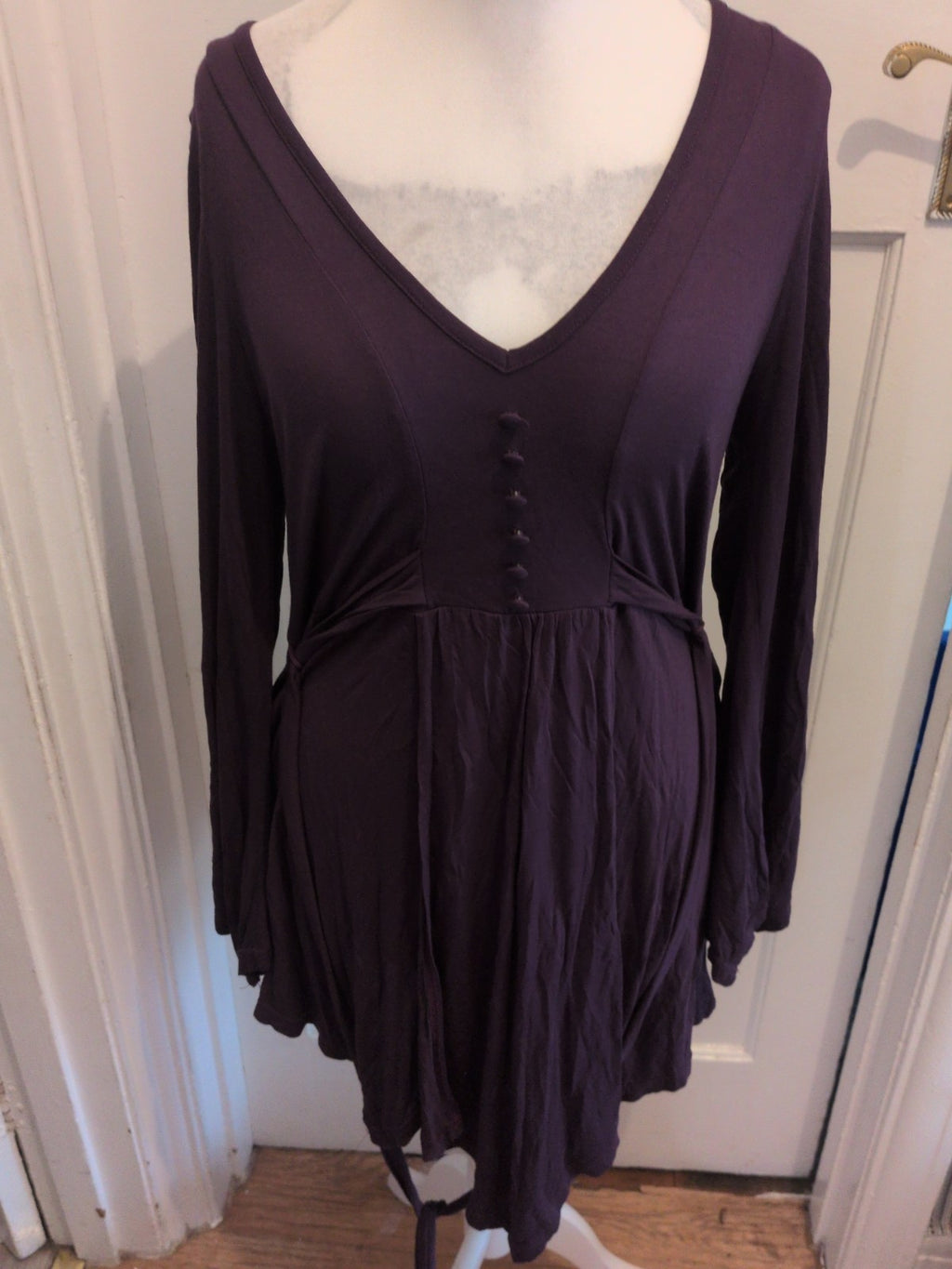 Evan 16 Deep Purple Long Sleeve V Neck Blouse