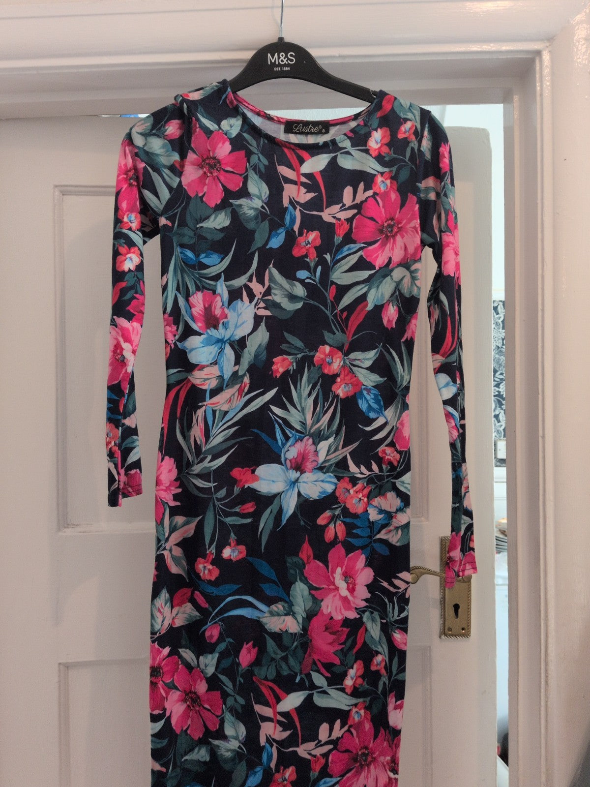 Lustre 8 Multicoloured Floral Long Sleeve Long Length Dress