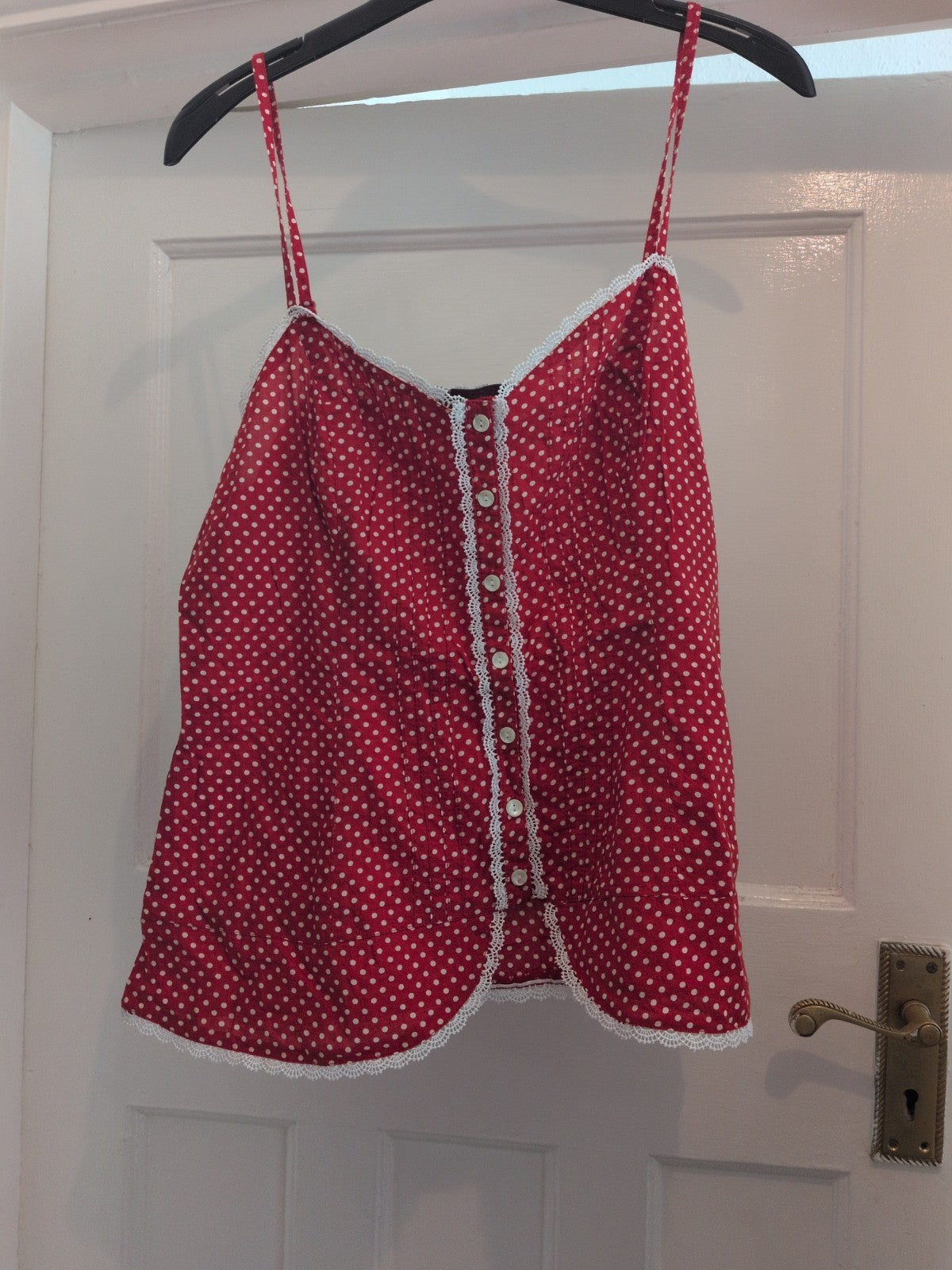 Marks And Spencer 14 Red And White Sleeveless Pyjama Top