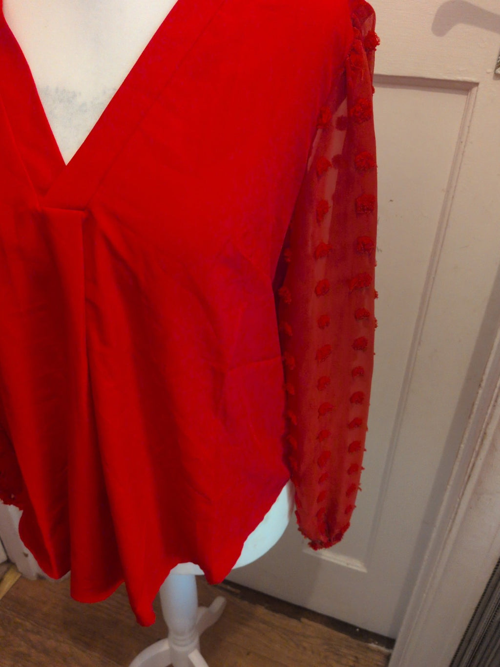 Ladies Size XL Red Long Sleeve V Neck Blouse