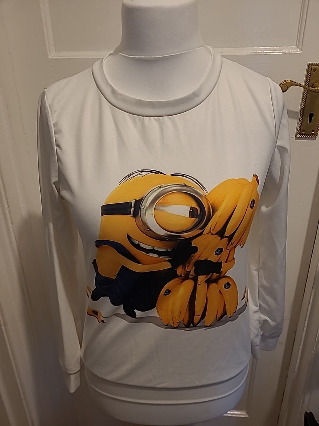 Ladies Medium White Minion Long Sleeved Top