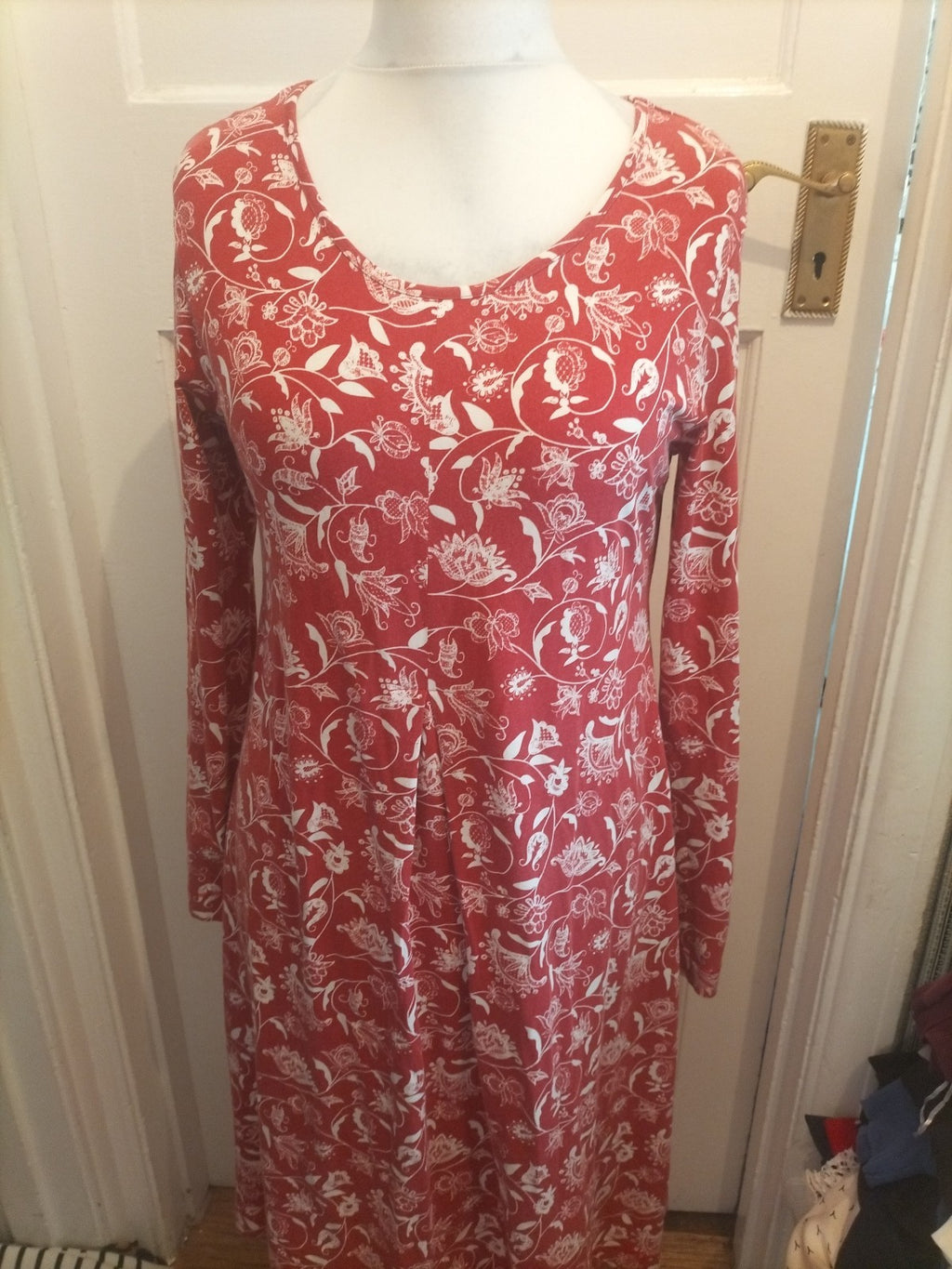 Deerburg Medium Red Floral Long Length Dress Long Sleeve