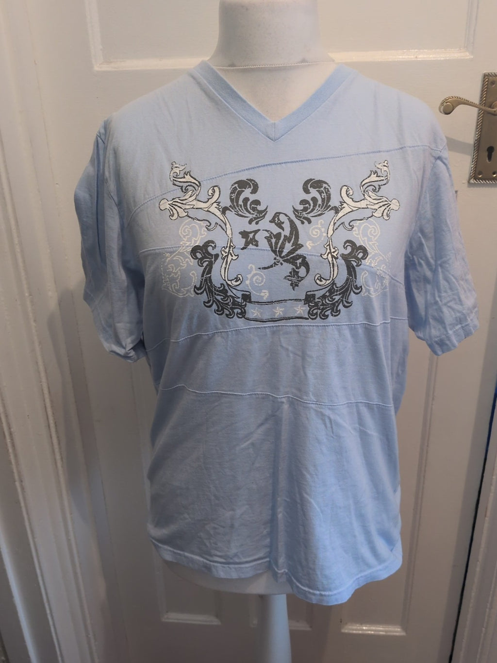 F&F Large Blue Print V Neck Short Sleeve Pyjama Top