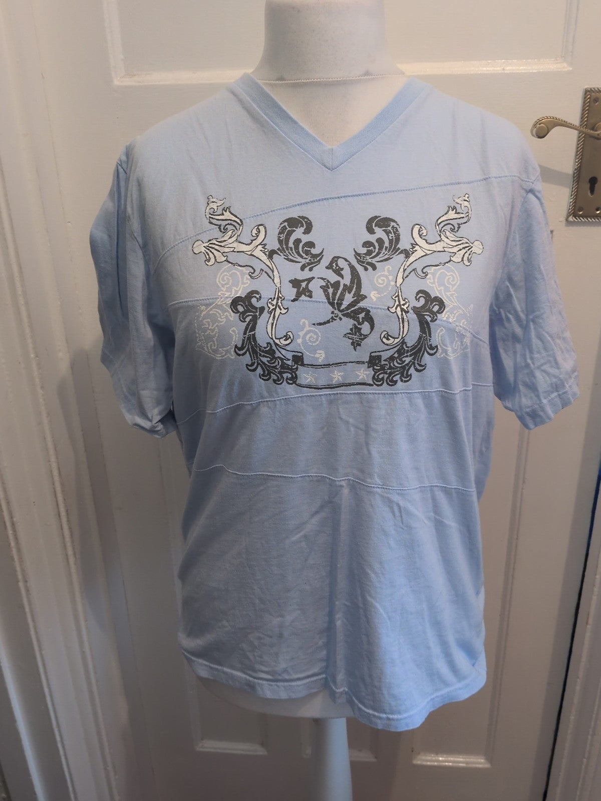 F&F Large Blue Print V Neck Short Sleeve Pyjama Top
