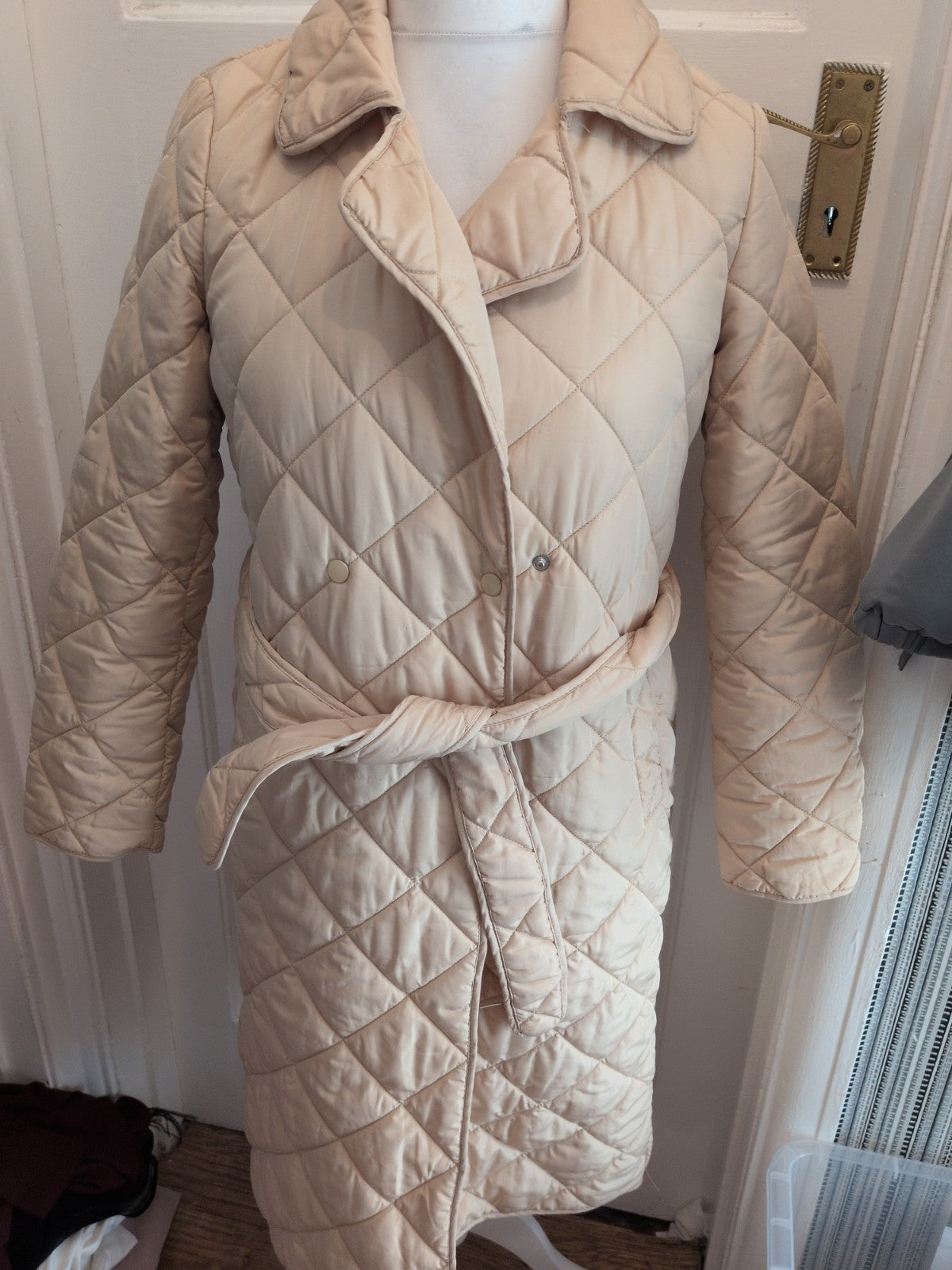 Pieces XS Beige Quilted Jacket With Belt