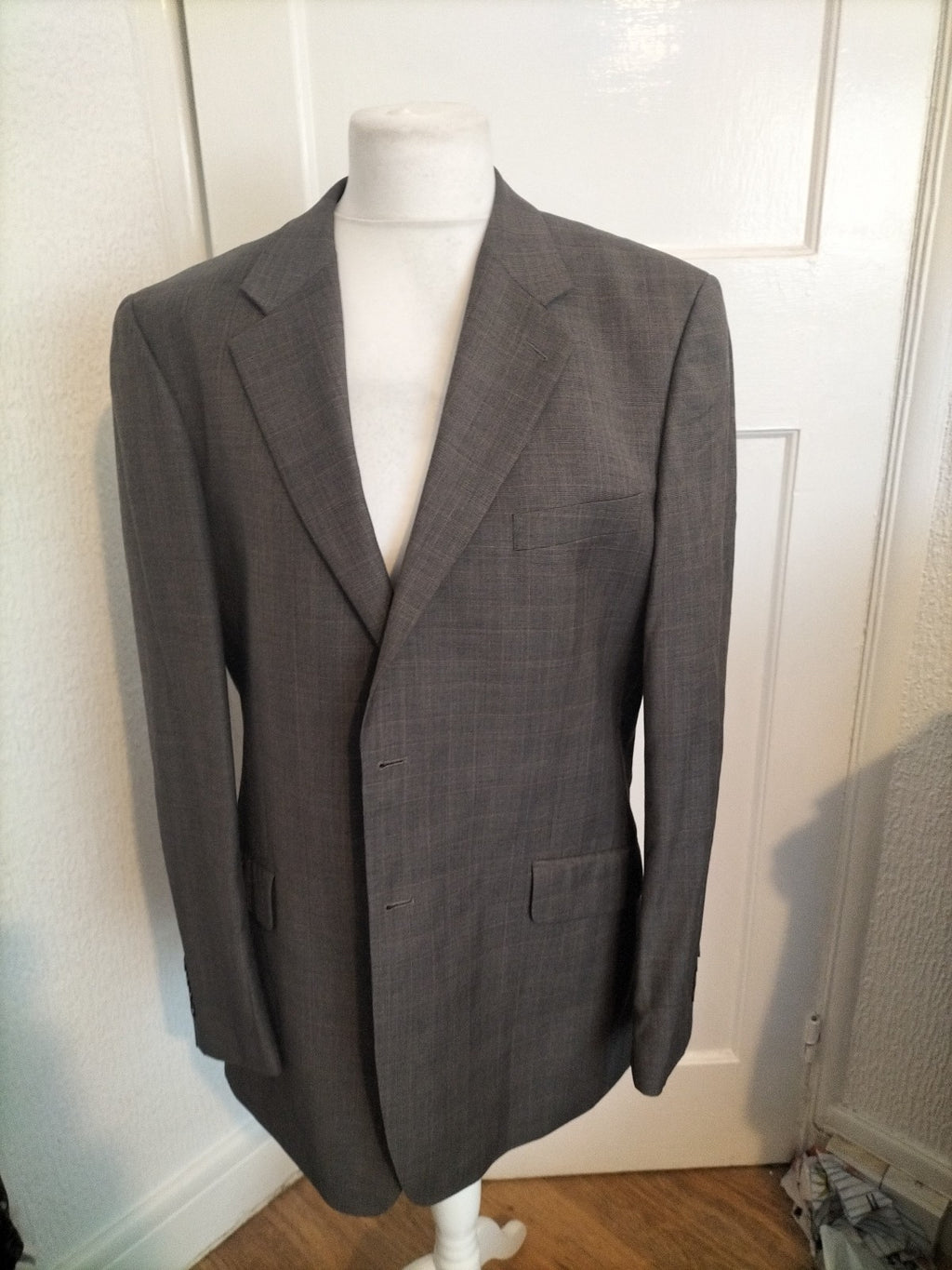 Mens Fellini Size 44L Brown Pinstripe Tuxedo Jacket