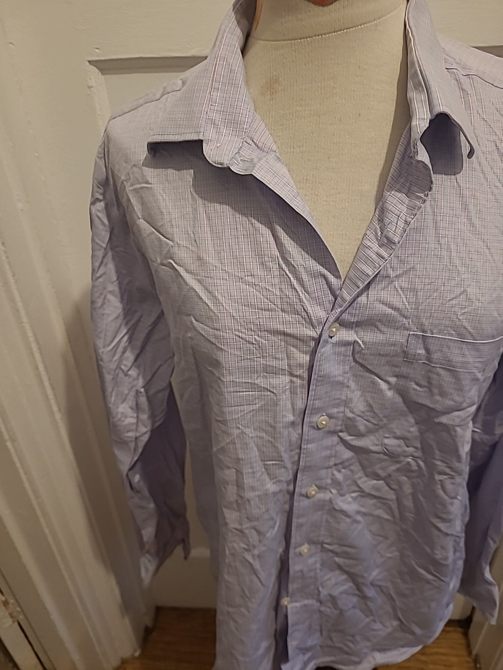 Mens Kirkland Size 16.5" Custom Fit Blue Red Check Long Sleeved Shirt