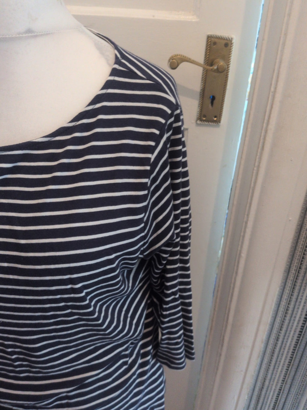 Beautiful Basics Peacocks 20 Stripe Navy White Long Sleeve T-shirt Boat Neck