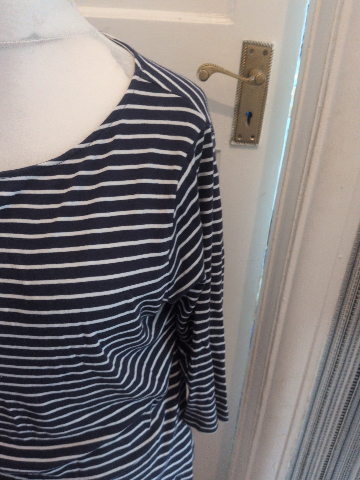 Beautiful Basics Peacocks 20 Stripe Navy White Long Sleeve T-shirt Boat Neck