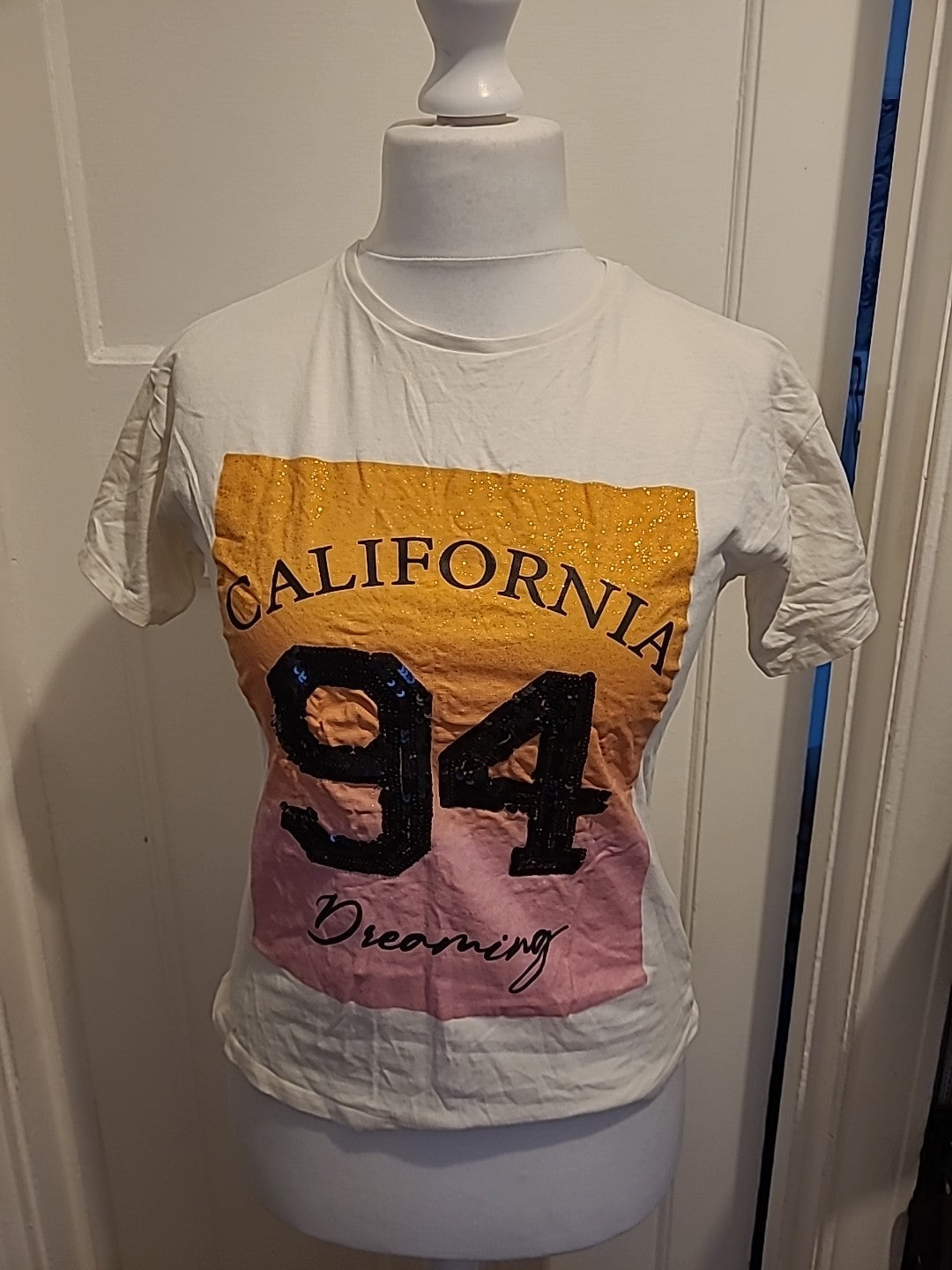 Girls Matalan Age 11 Years White Glitter Sequin California Tshirt