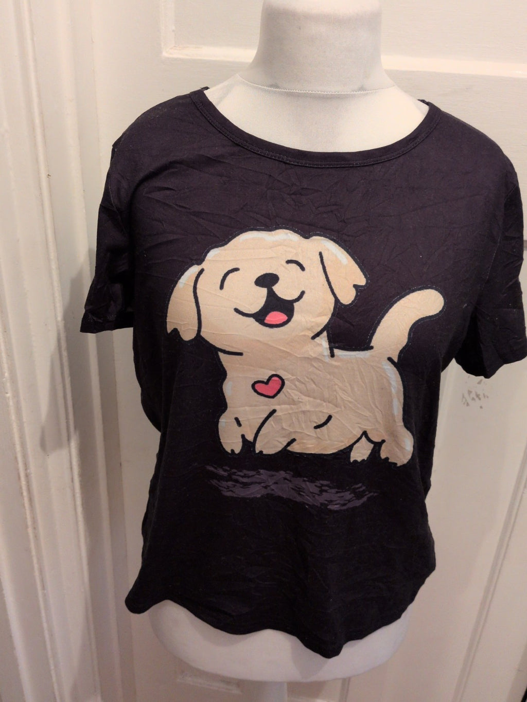 Large Ladies T-shirt Black Puppy Print