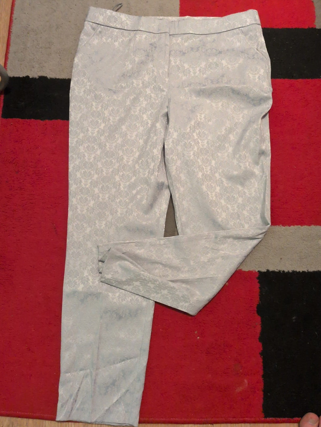 Ladies David Emanuel Size 14 Silver Floral Embroidery Trousers
