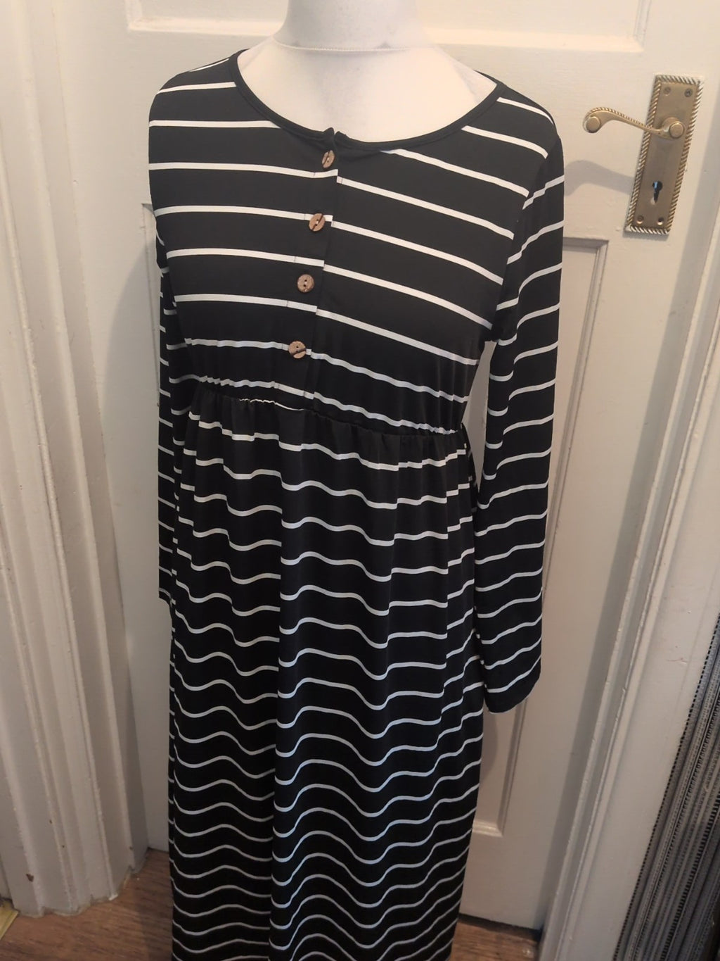 Shein Large Black Striped White Long Sleeve Dress