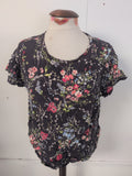 Ladies Marks And Spencer Size 18 Navy Flower Short Sleeve T-shirt