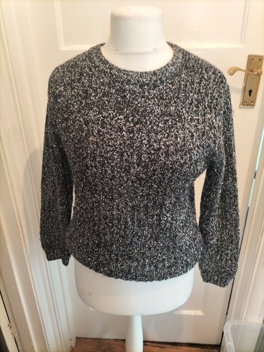 Peacocks Small Black And Silver Sparkle Long Sleeve Pullover Jumper