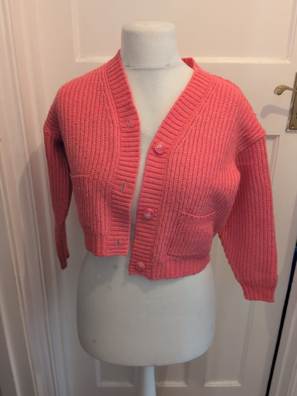 Pink Knit Ribbed Long Sleeve Cardigan