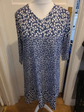 Ladies Size XL Navy Blue And White Short Sleeved V Neck Dress