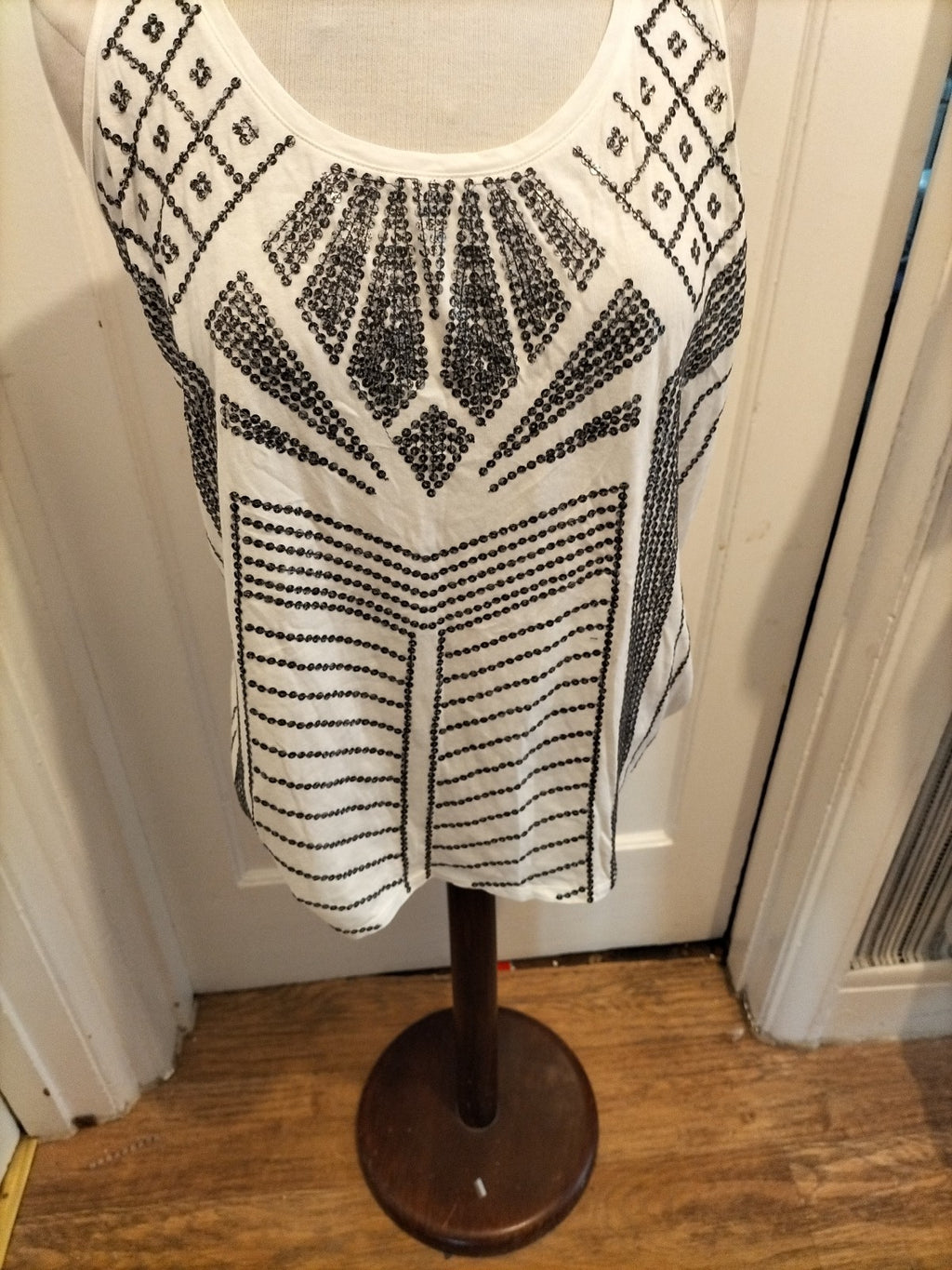 Ladies Express Size Large Sequin/Black/White Vest Tank Top