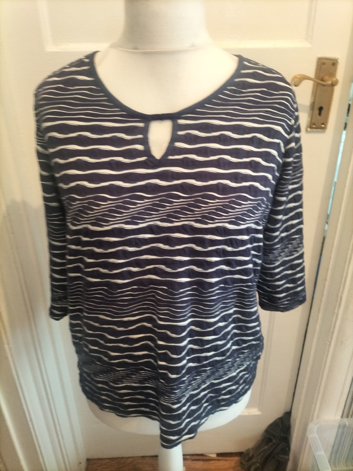 Moda At George 18 Navy And White Streaky Short Sleeved Blouse
