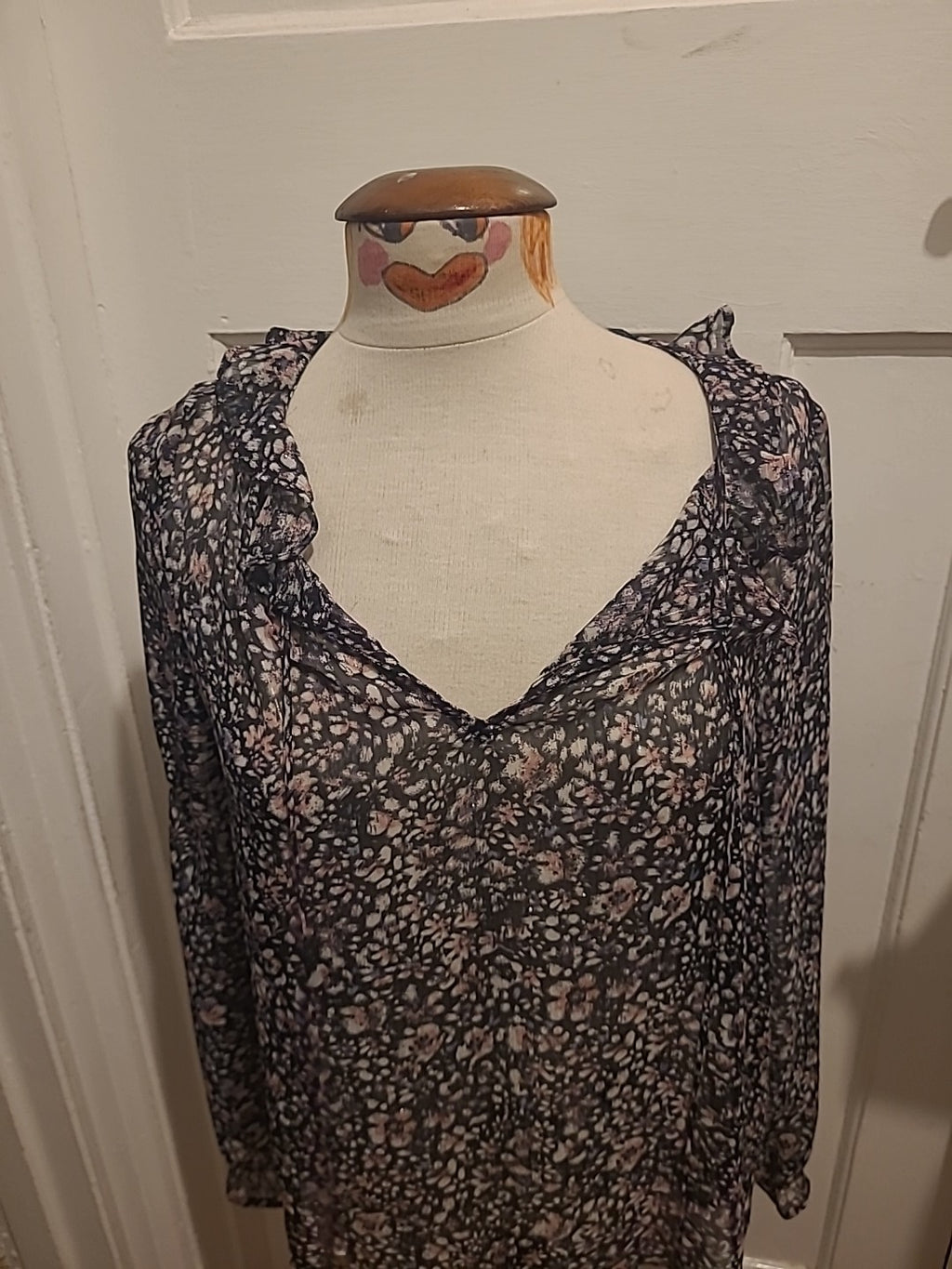 Ladies New Look Size 10 Black Floral Semi See Through Blouse