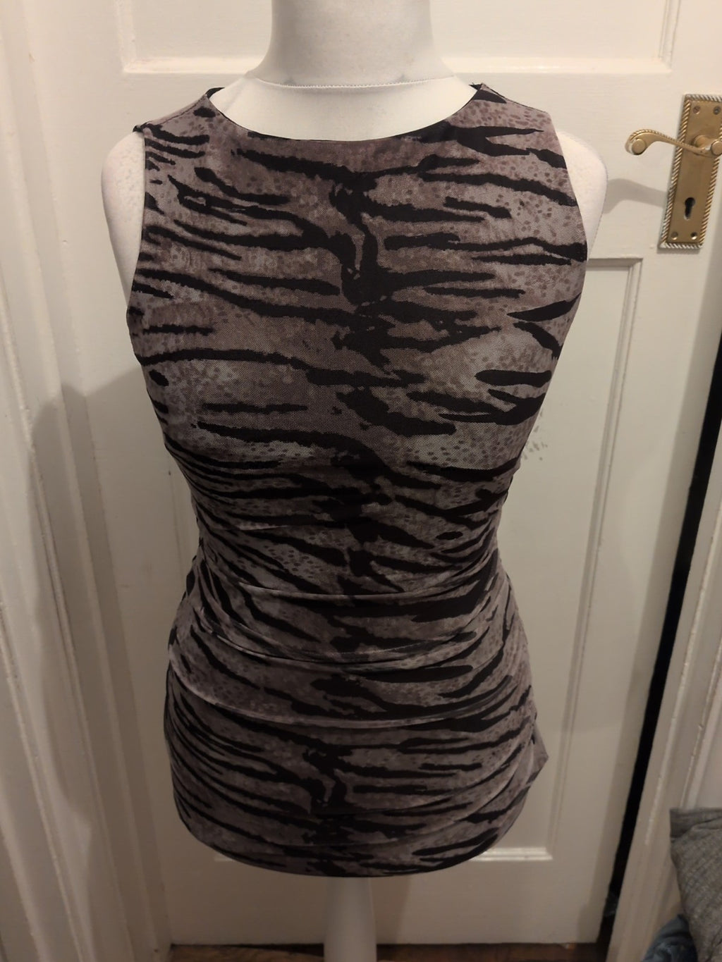Shein Medium Multi Zebra Print Lined Ruched Sleeveless Dress