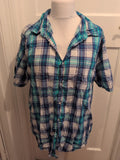 TU 2XL Blue And Light Green Short Sleeve Shirt