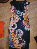 Ladies Star By Julien Mcdonald Size 8 Black Floral Pencil Dress