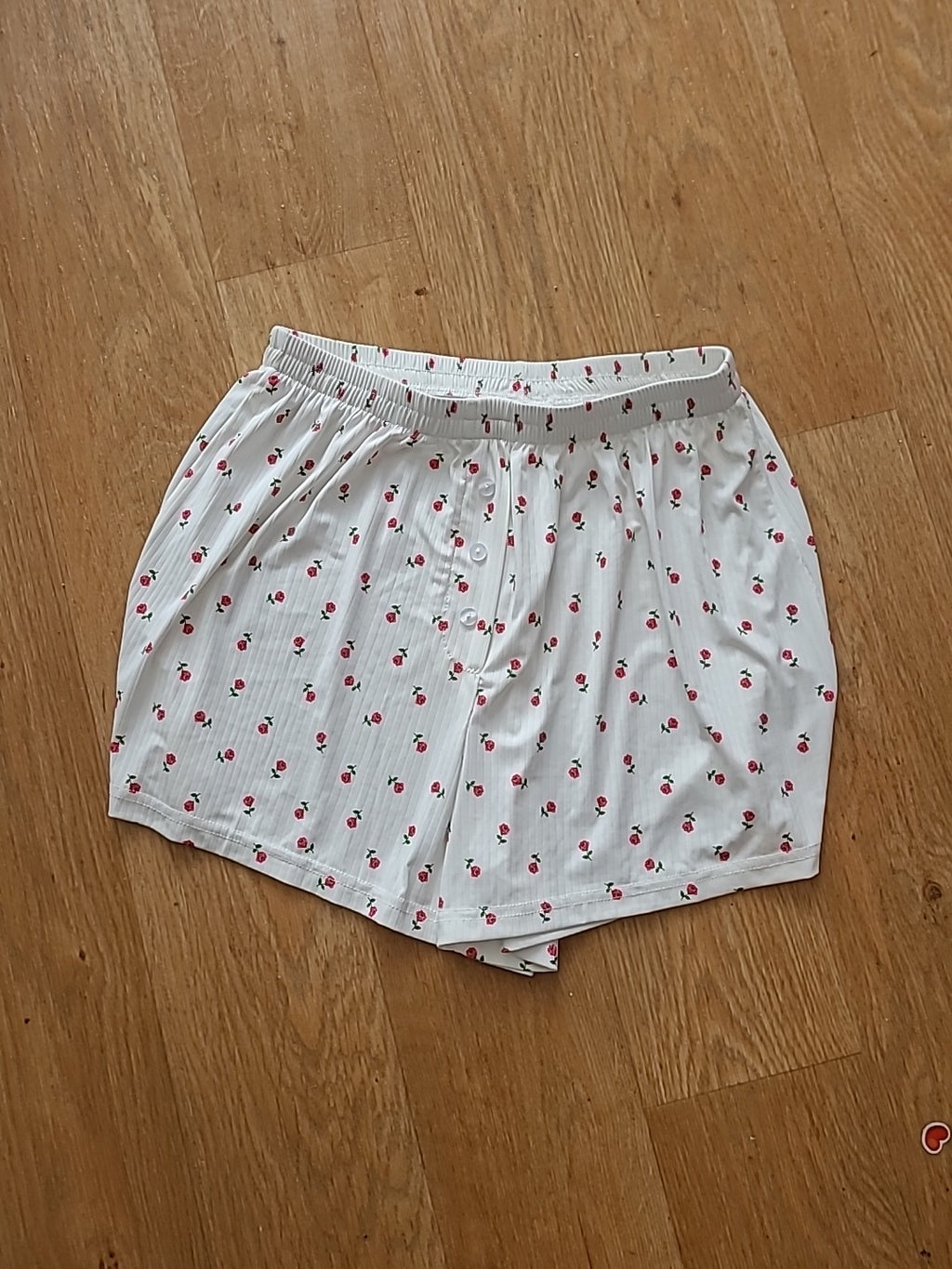 Ladies Size M White And Pink Floral Elasticated Sleep Shorts