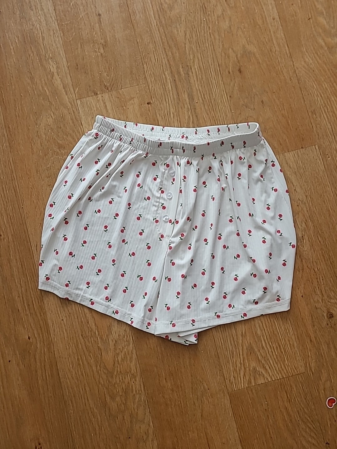 Ladies Size M White And Pink Floral Elasticated Sleep Shorts