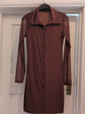 Prettylittlething 8 Brown Collared Long Sleeve Dress Midi