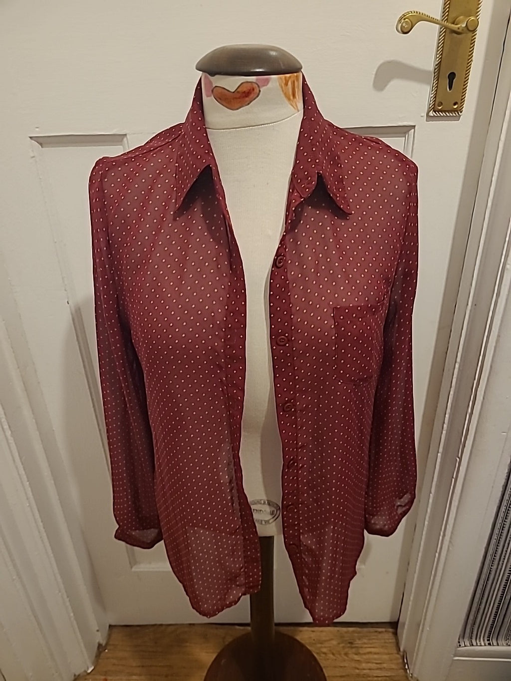 Ladies Cameo Rose Size 12 Purple White Polkadot Style Long Sleeved Blouse