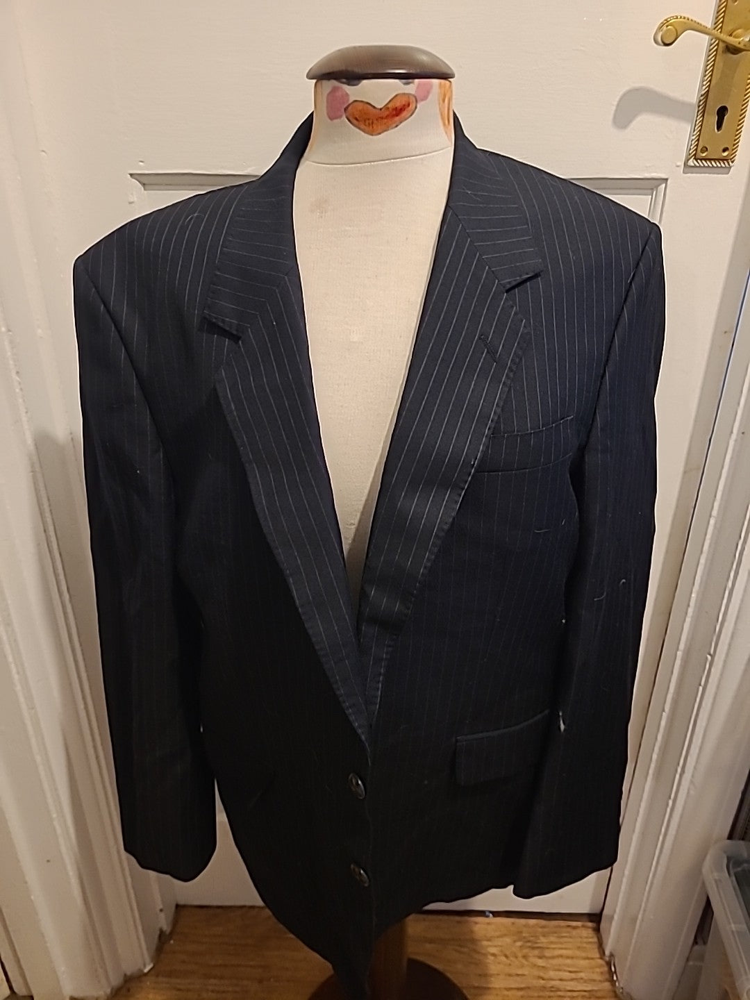 Mens Size 42S Black Pinstripe Lined Blazer