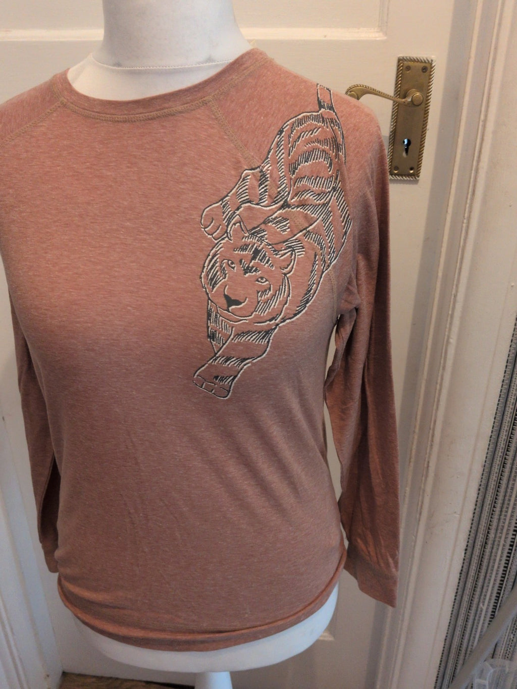 Marks And Spencer 10 Camel Brown Tiger Long Sleeve Pyjama Top