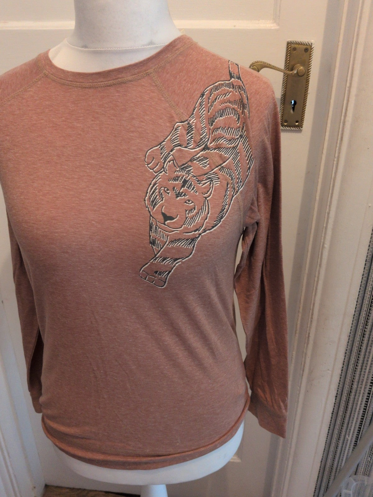 Marks And Spencer 10 Camel Brown Tiger Long Sleeve Pyjama Top